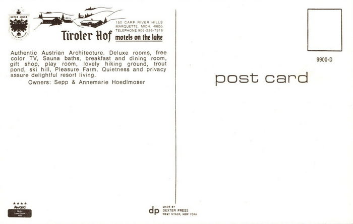Tiroler Hof (The Residences at Harbor Vista) - Postcard Back (newer photo)